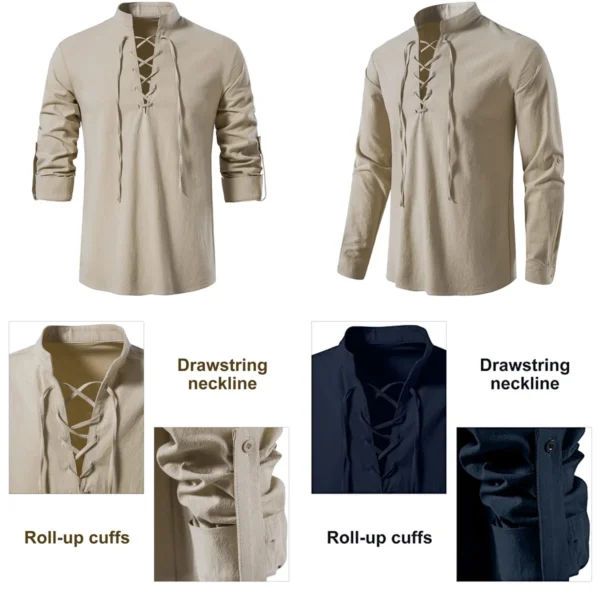 Camisa Medieval Henley: Estilo Vikingo con Cordón