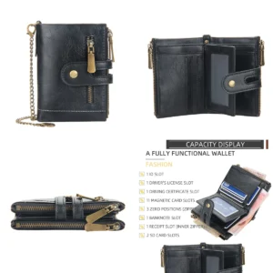 Cartera Doble Cremallera PU con Cadena Anti-Pérdida