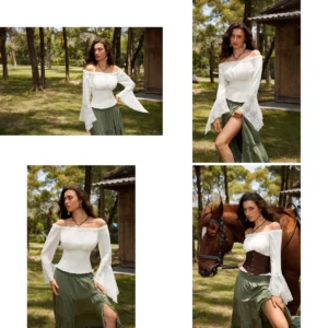 Blusa Renacentista Hombros Descubiertos: Elegancia Gótica