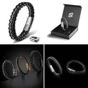 Pulsera Cuero SERASAR: Estilo Gótico y Rockero con Acero