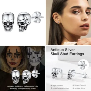 Pendientes Aro Gótico Calavera Plata 925