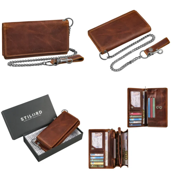 STILORD 'Leonidas': Piel Vintage con Cadena para tu Estilo