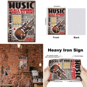 Decoración Metal Vintage: Guitarra y Música Inspiradora