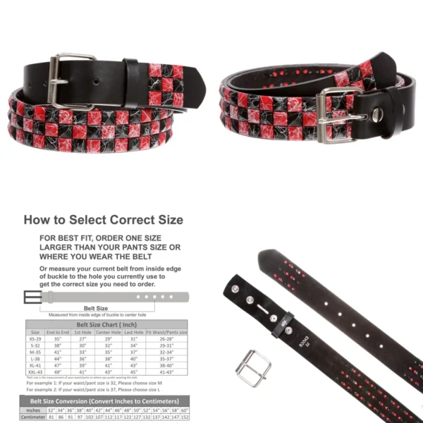 Cinturón Rojo y Negro Tablero Ajedrez Tachuelas - Estilo Rockero