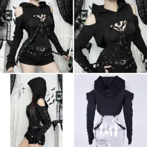 Sudadera Gótica Punk con Máscara de Calavera