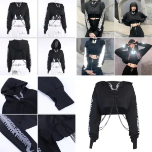 Sudadera Gótica Cadena Reflectante: Estilo Punk para Noches Oscuras