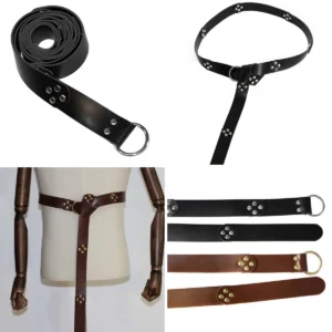 Cinturón Vikingo Cuero PU con Anillo y Remaches