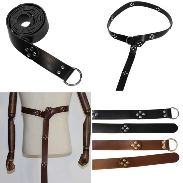 Cinturón Vikingo Cuero PU con Anillo y Remaches