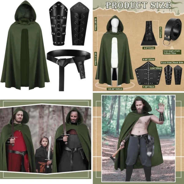 Capa Negra con Accesorios Vikingo/Renacentista