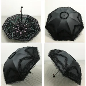 Sombrilla Gótica Encaje: Elegancia Victoriana Bajo el Sol