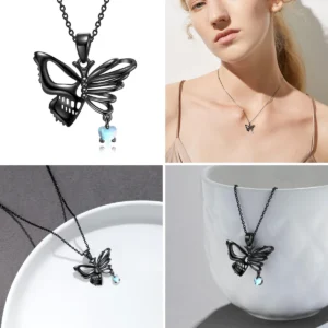 Collar Calavera Mariposa: Estilo Gótico Puro