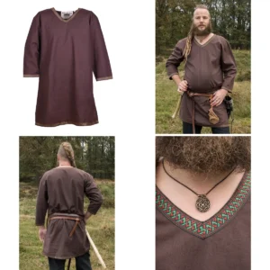 Camisa Vikinga Algodón Marrón Oscuro XXL: Autenticidad Duradera
