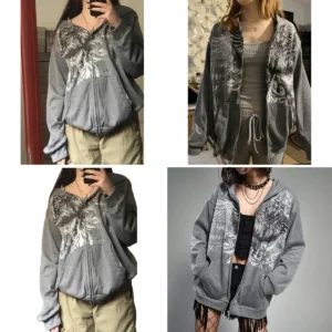 Sudadera Grunge Gótica Y2K: Estilo Vintage Oversize