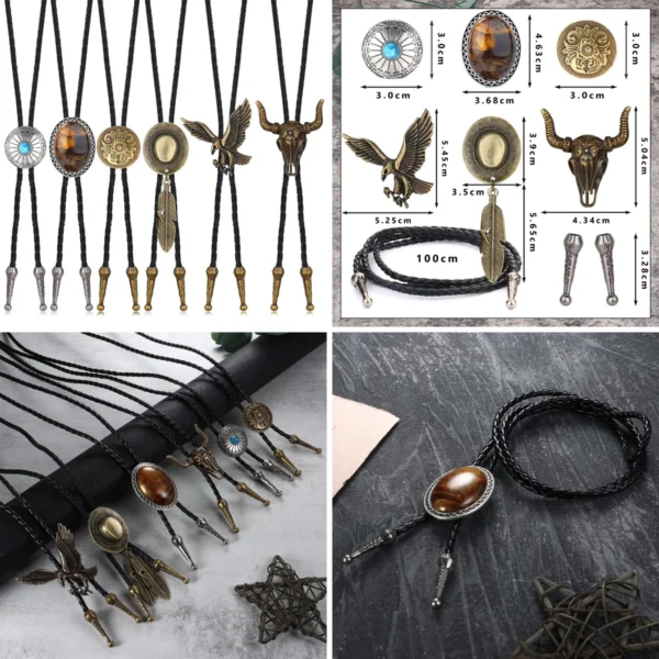 Corbatas Bolo Cuero Negro Turquesa: Estilo Western y Alternativo