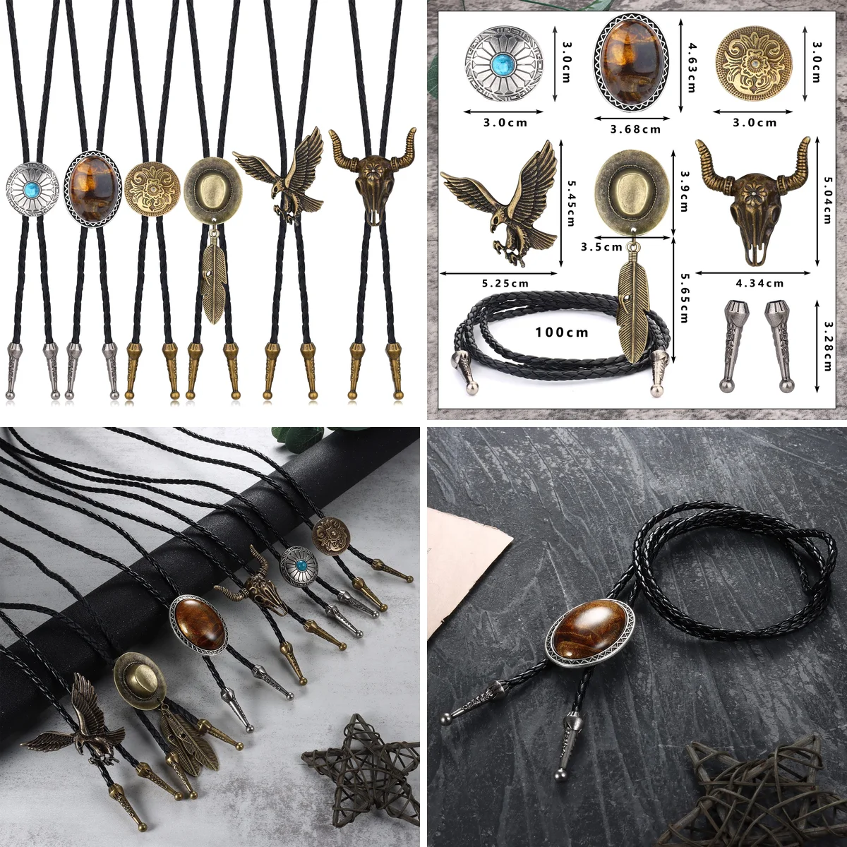 Corbatas Bolo Cuero Negro Turquesa: Estilo Western y Alternativo