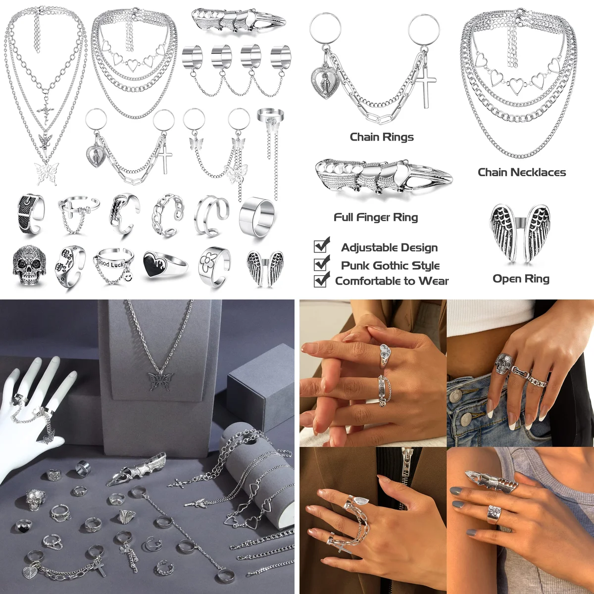 Collar y Anillos Góticos Apilables YADOCA