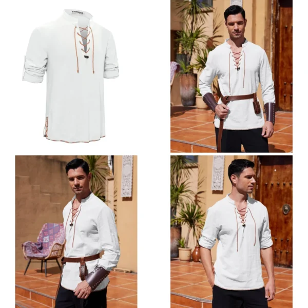 Camisa Pirata Lino Hombre: Autenticidad Gótica y Rockera