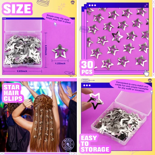 30 Pinzas Estrella Y2K: Brillo Rave & Estilo Rockabilly