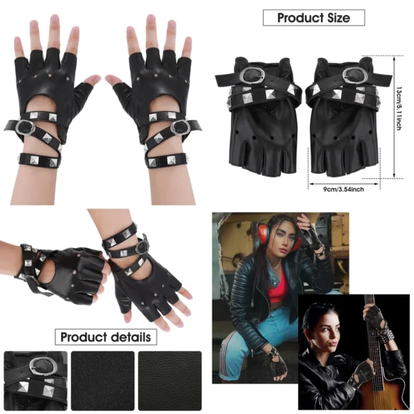 Guantes Punk Remachados Medio Dedo: Estilo Rock y Steampunk