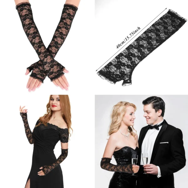 Guantes Encaje Negro Elegantes: Estilo Gótico y Punk