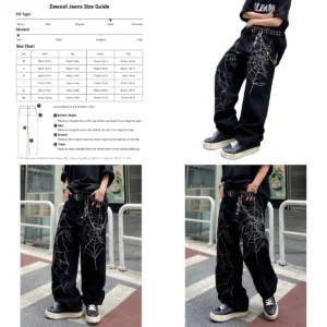 Pantalones Anchos Zewool: Estilo Y2K con Telarañas