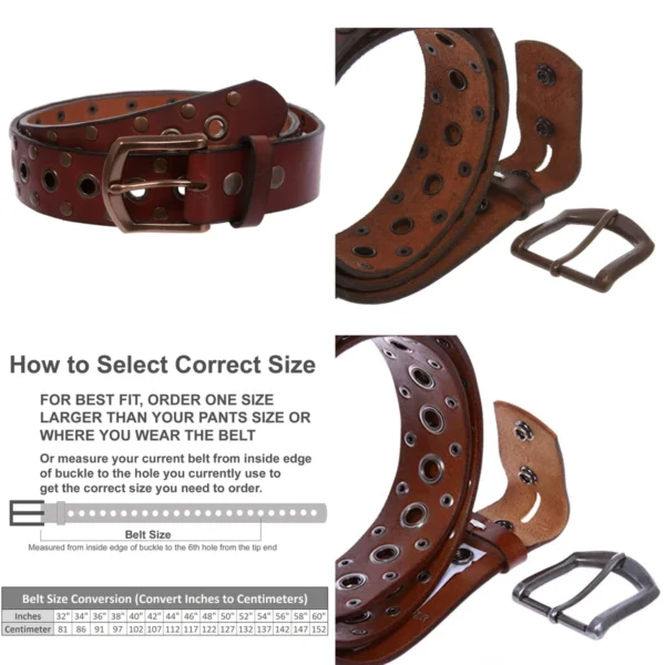 Cinturón de Piel con Ojales y Tachuelas: Estilo Gótico y Rockero