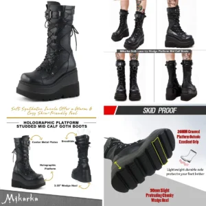 Botas Góticas Holográficas: Estilo y Comodidad Negra